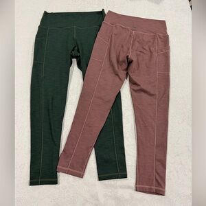 Prana Leggings in Forest Green and Mauve